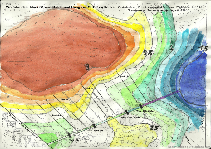 Bodenrelief und Entwässerung im Gebiet unserer Moor-Restitution
